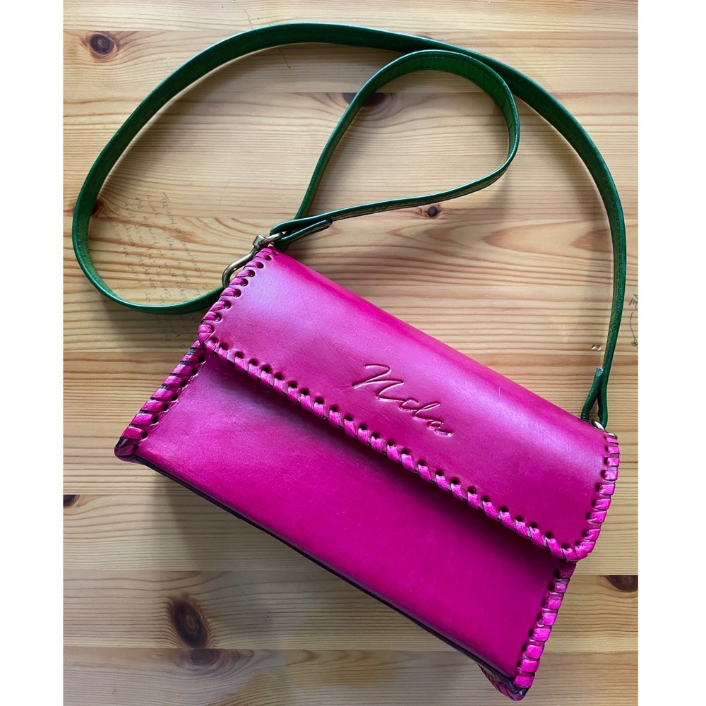 Nila Tiffany Fuchsia Color Block Bag Lime Green Artisan Handmade Triangle Purse